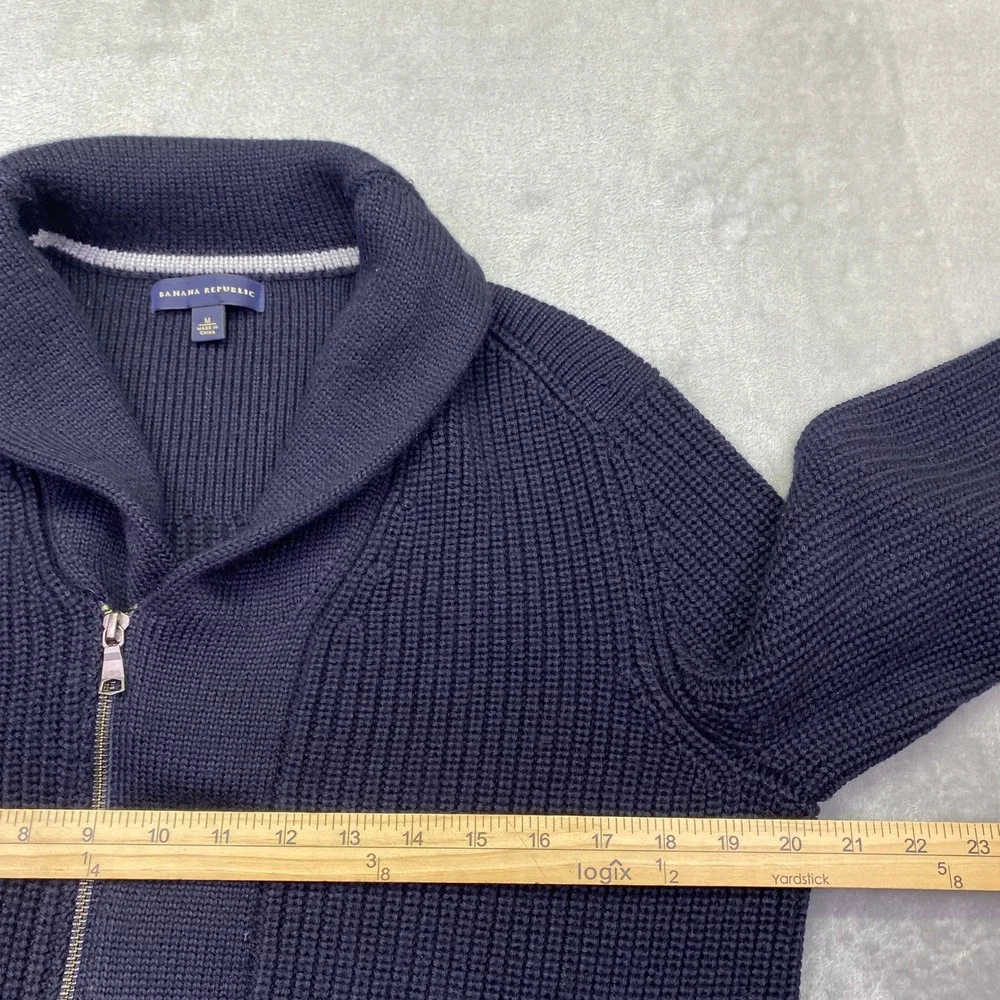 Banana Republic Mens Navy Blue Merino Wool Waffle Knit Shawl Zip Cardigan Grunge